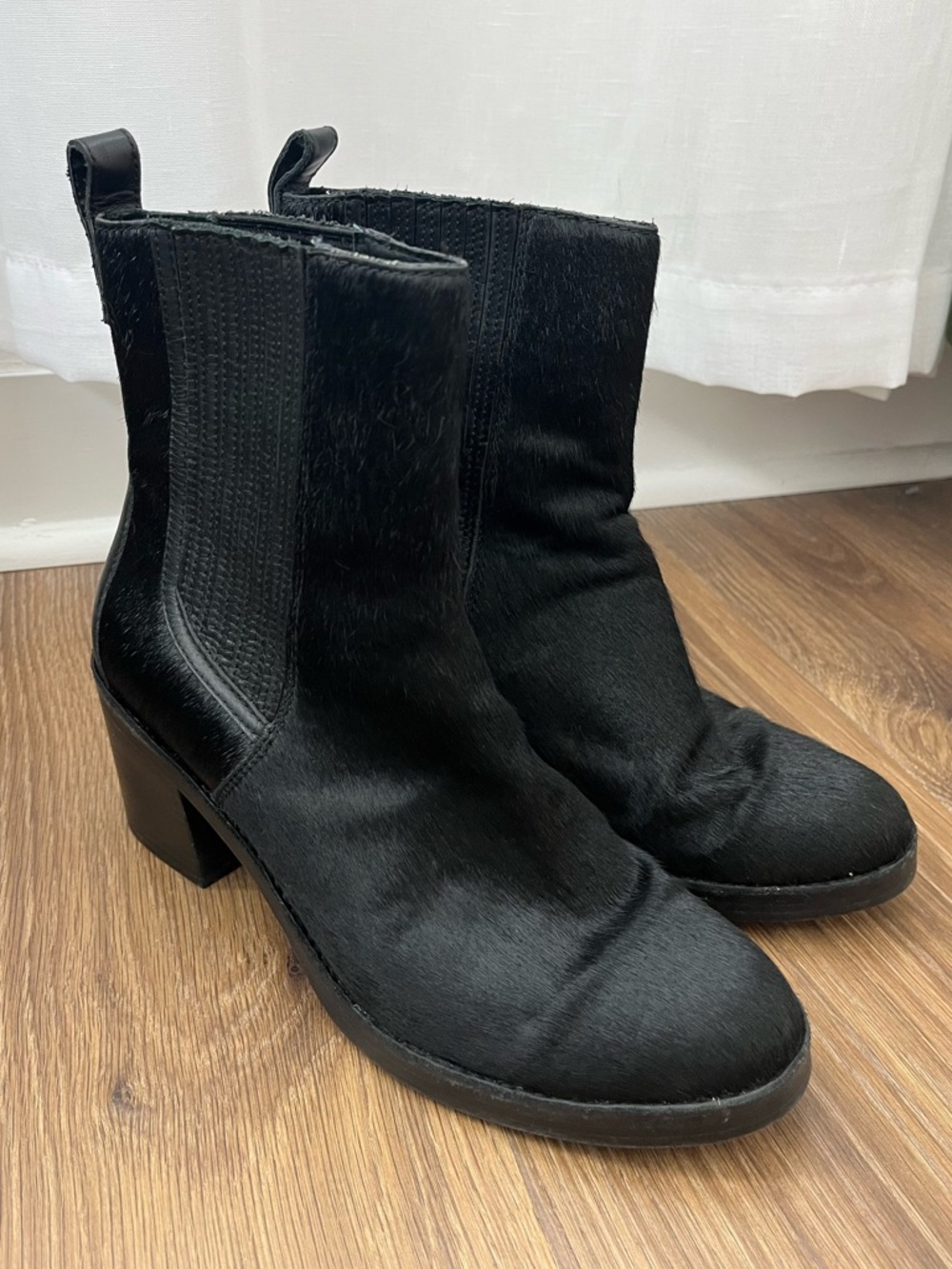 UGG Black Mid-Heel Pony Hair Ankle Boots